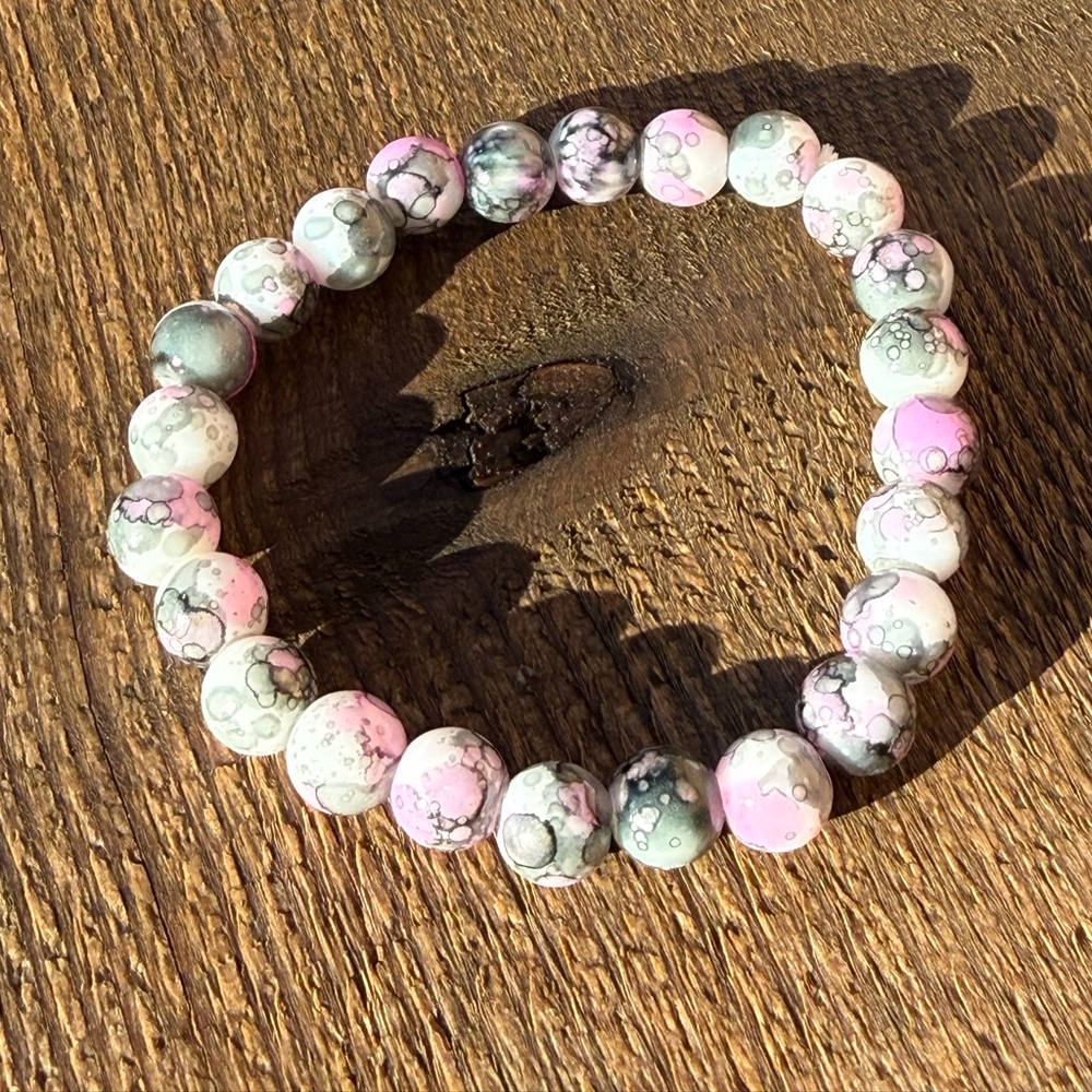 Pink and Gray Rhodonite Beaded Bracelet